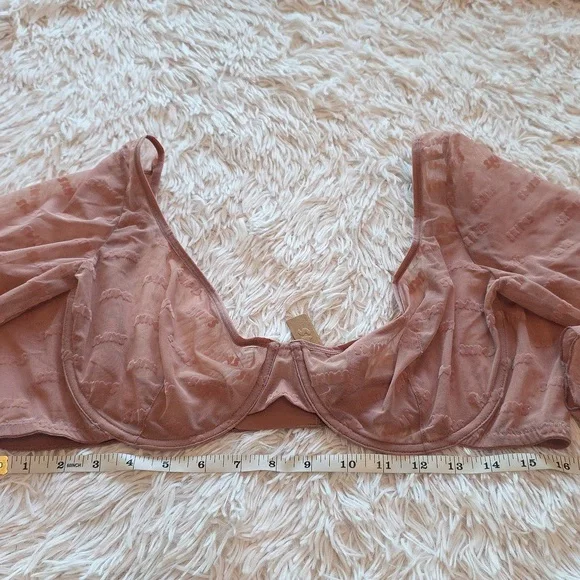 SKIMS After Hours Bra Top Long Sleeve Flocked Logo Mesh  ROSE CLAY 3X - Picture 11 of 13